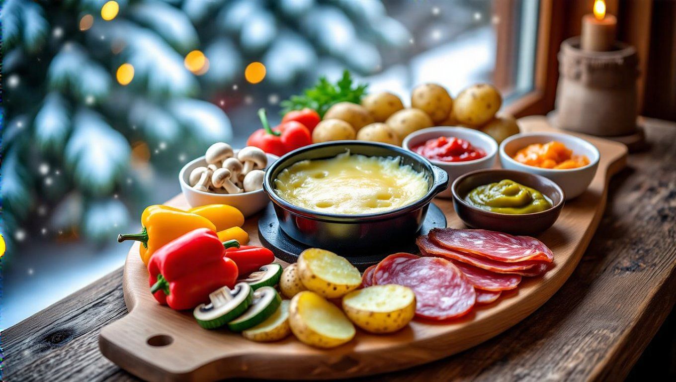 A raklette tál színpompás, ízletes összetevőkből állhat.