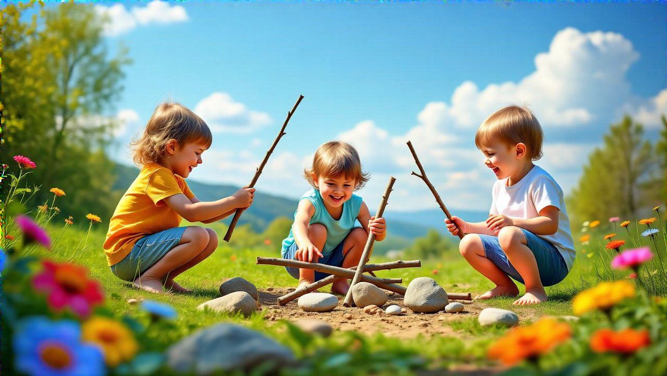 Az ágak és kövek fokozzák a gyerekek motorikus készségeit.