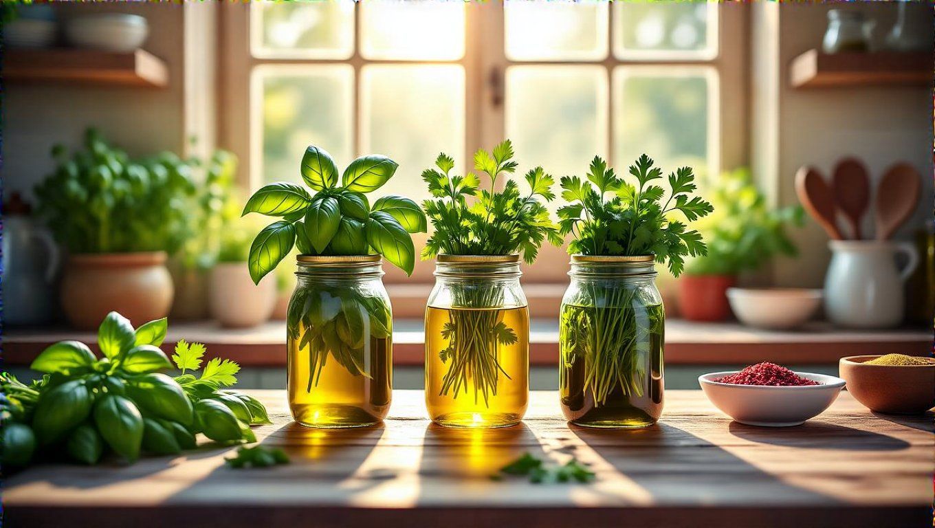 Az olajok és ecetek megőrzik a friss zöldfűszerek ízét.