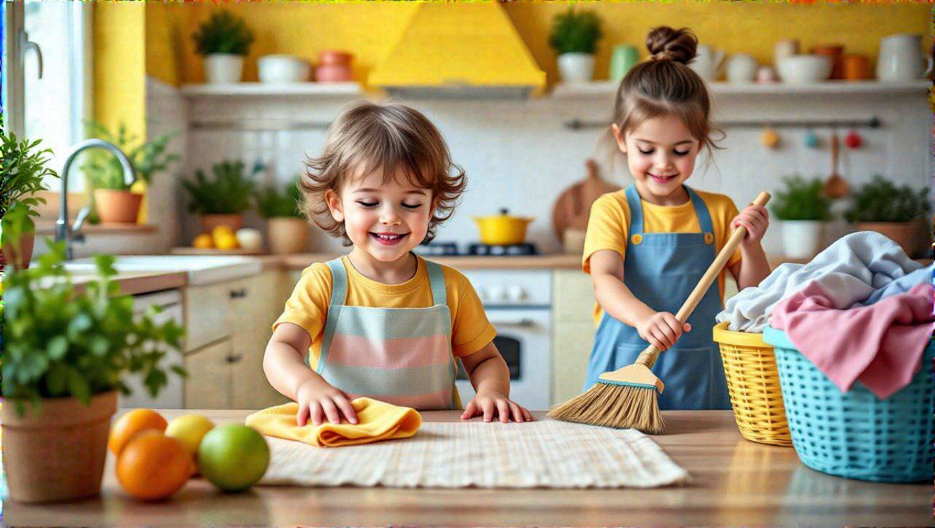 A gyerekek életkoruk szerint tanulnak felelősséget a házimunkában.