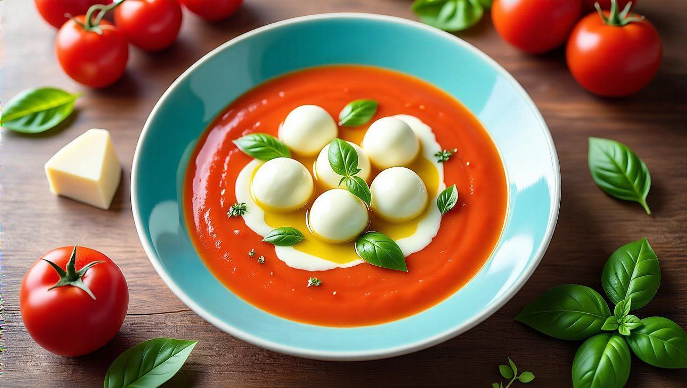 A mozzarella krémessége fokozza a leves ízélményét.