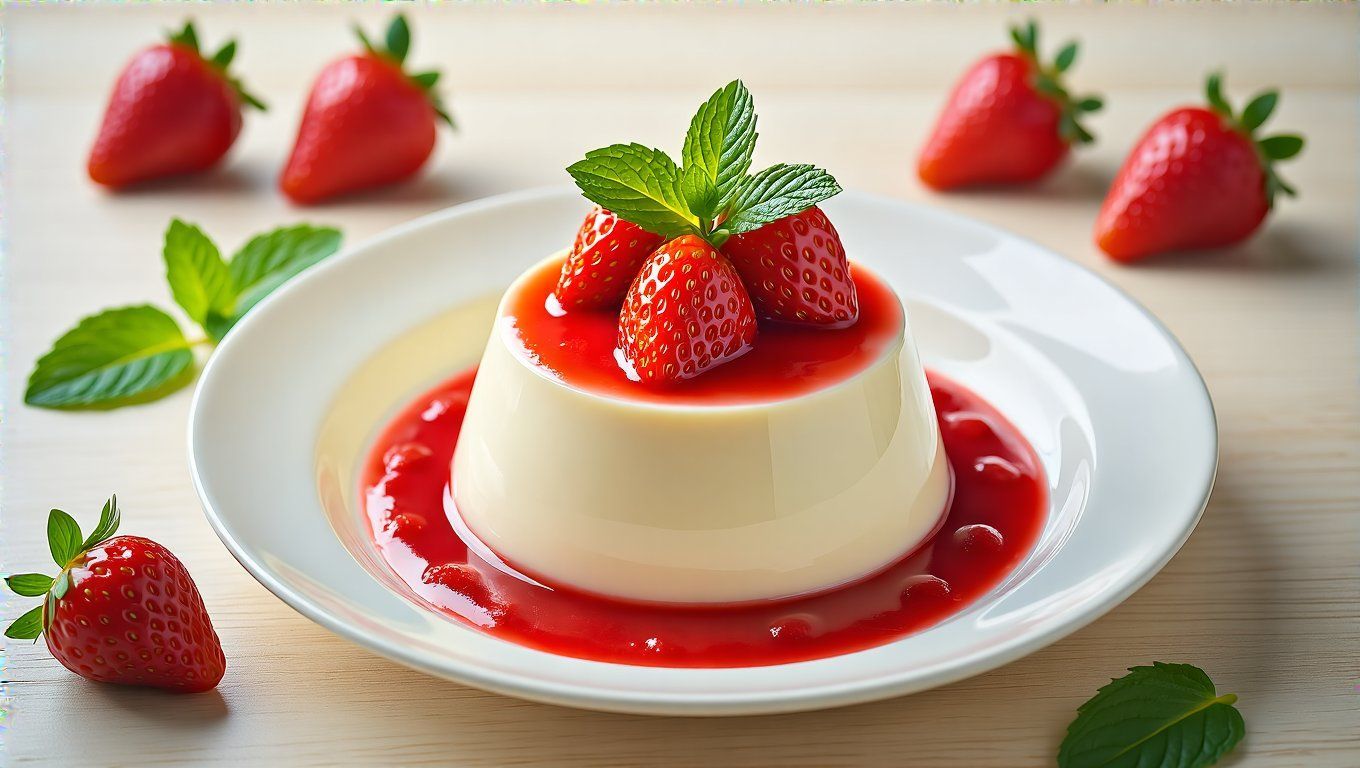 A panna cotta krémessége az epres ízzel párosulva felülmúlhatatlan.