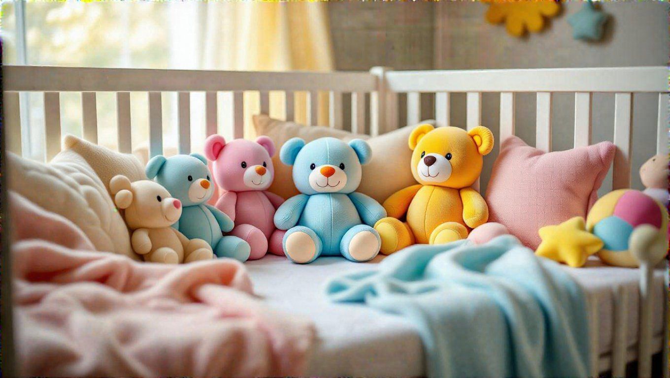 A plüssállatok veszélyt jelenthetnek a kisbabákra, főleg alváskor.