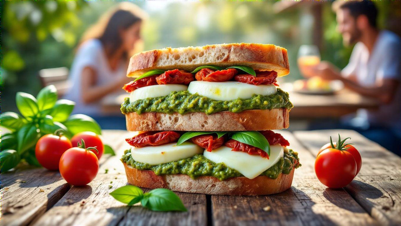 A pesto és mozzarella csodás párosítás a szendvicsben.
