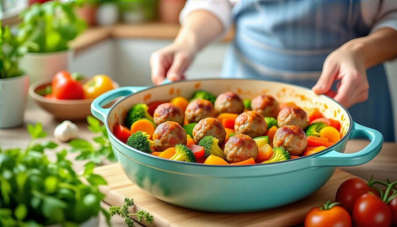 A húsgombócos zöldséges egytálétel tele van vitaminnal!