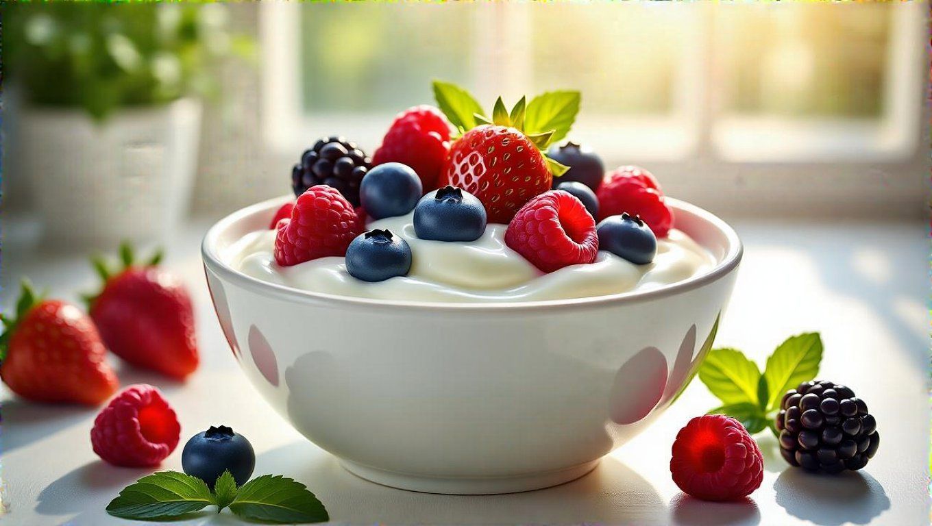 A görög joghurt bogyós gyümölcsökkel kiváló fehérjeforrás.